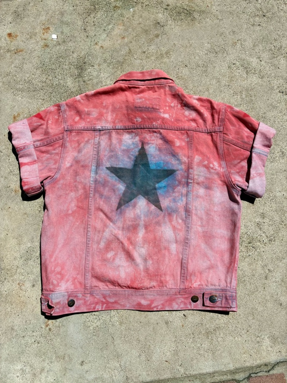 Hand-Painted Pink Tie-Dye Denim Jacket with Star